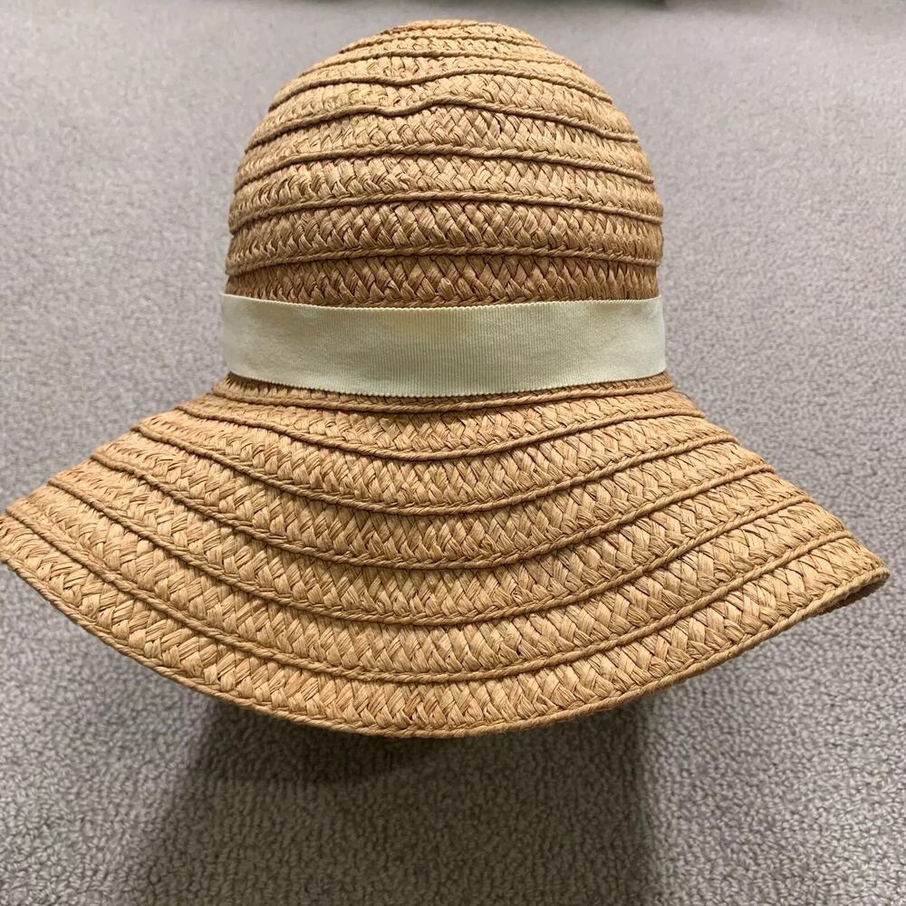 Madewell Hat M/L Brown Packable Beige Ribbon Floppy Braided Summer Wide Brim